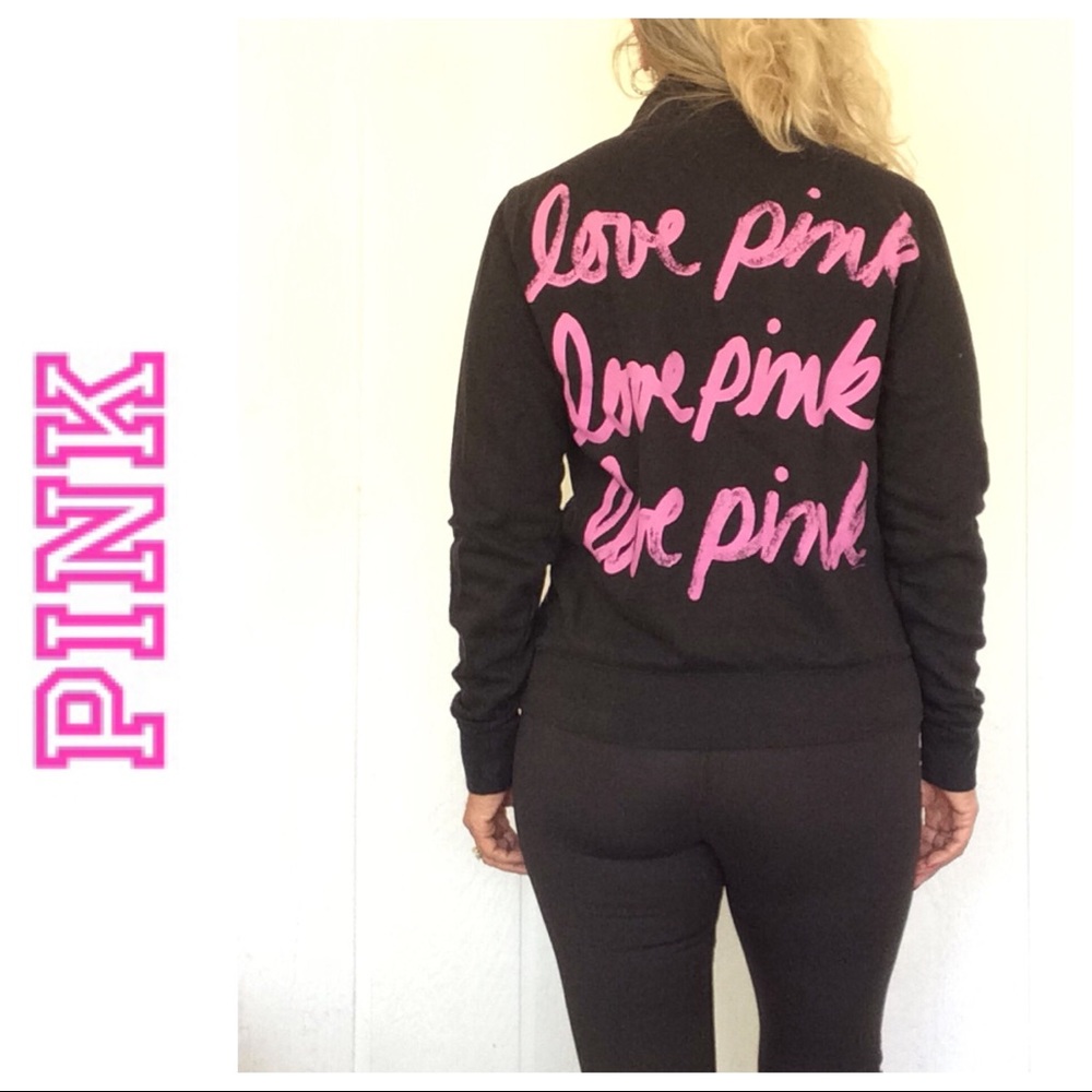 PINK VICTORIAS SECRET BLACK COTTON HALF ZIP MEDIUM